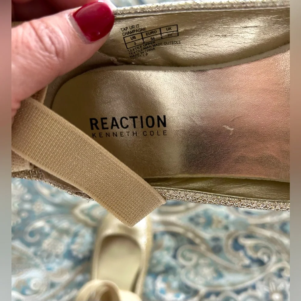 Kenneth Cole Reaction Champagne Metallic Ballet Flat with Ankle Strap - SZ 3